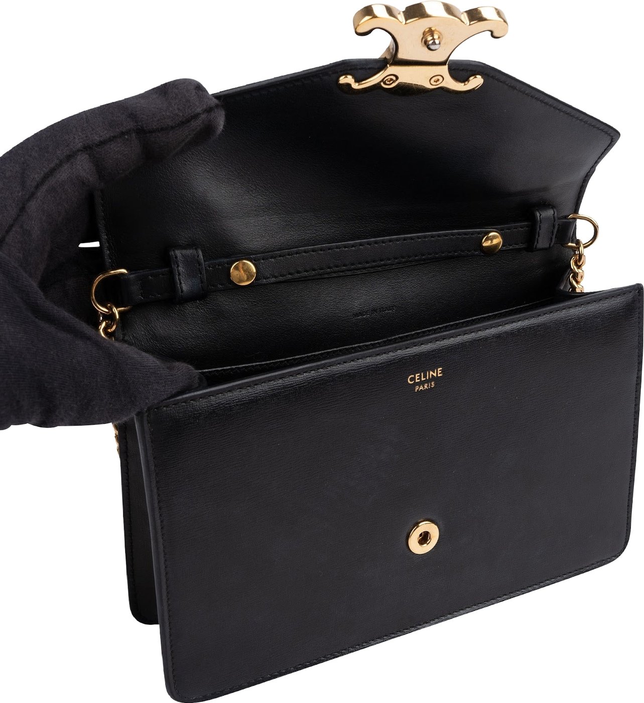Celine Black Calfskin Wallet On Chain Triomphe Crossbody Bag