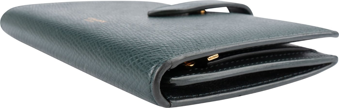 Celine Green Grained Calfskin Medium Strap Wallet