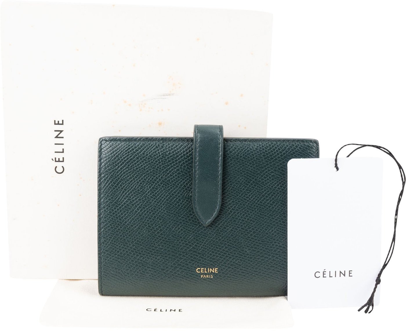 Celine Green Grained Calfskin Medium Strap Wallet