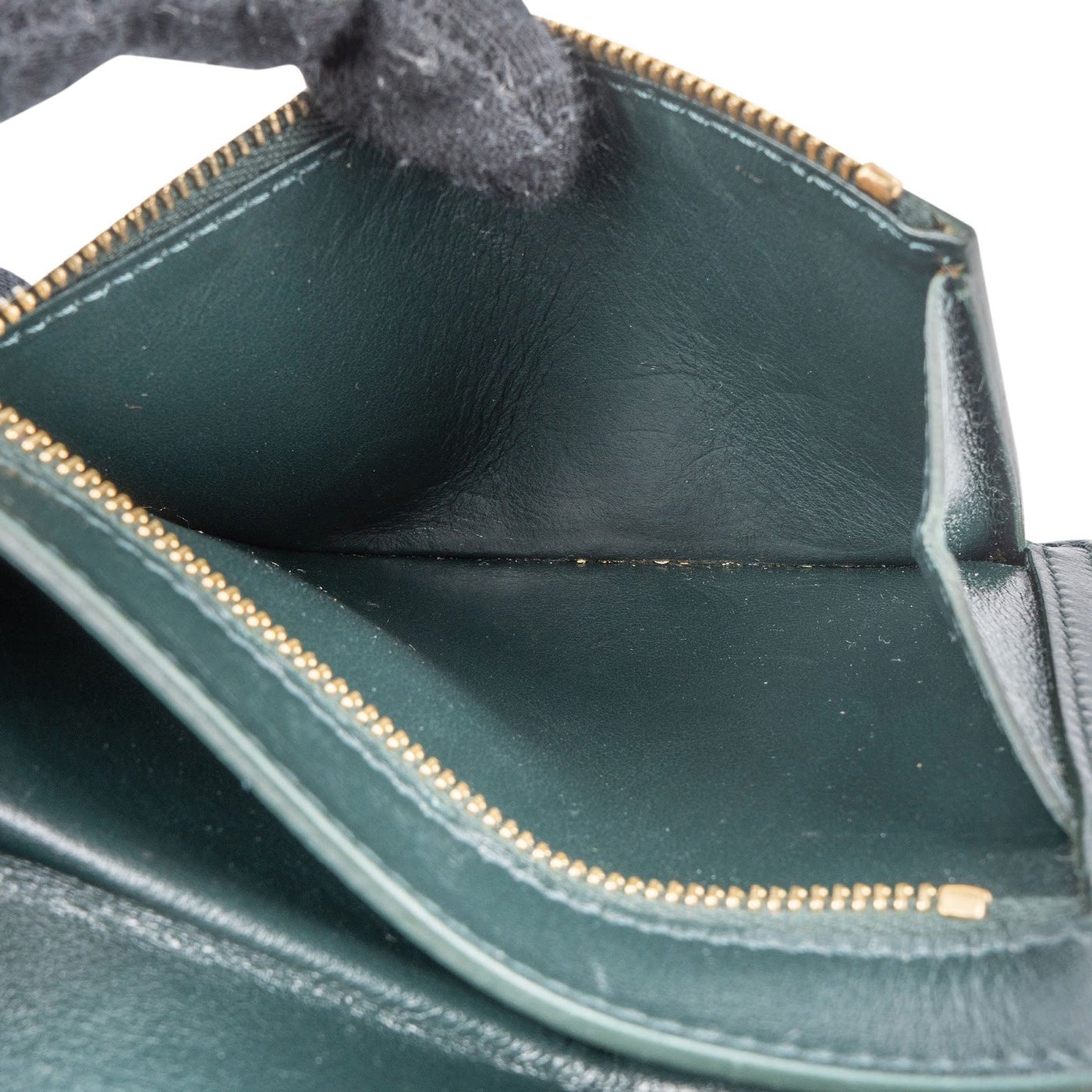 Celine Green Grained Calfskin Medium Strap Wallet