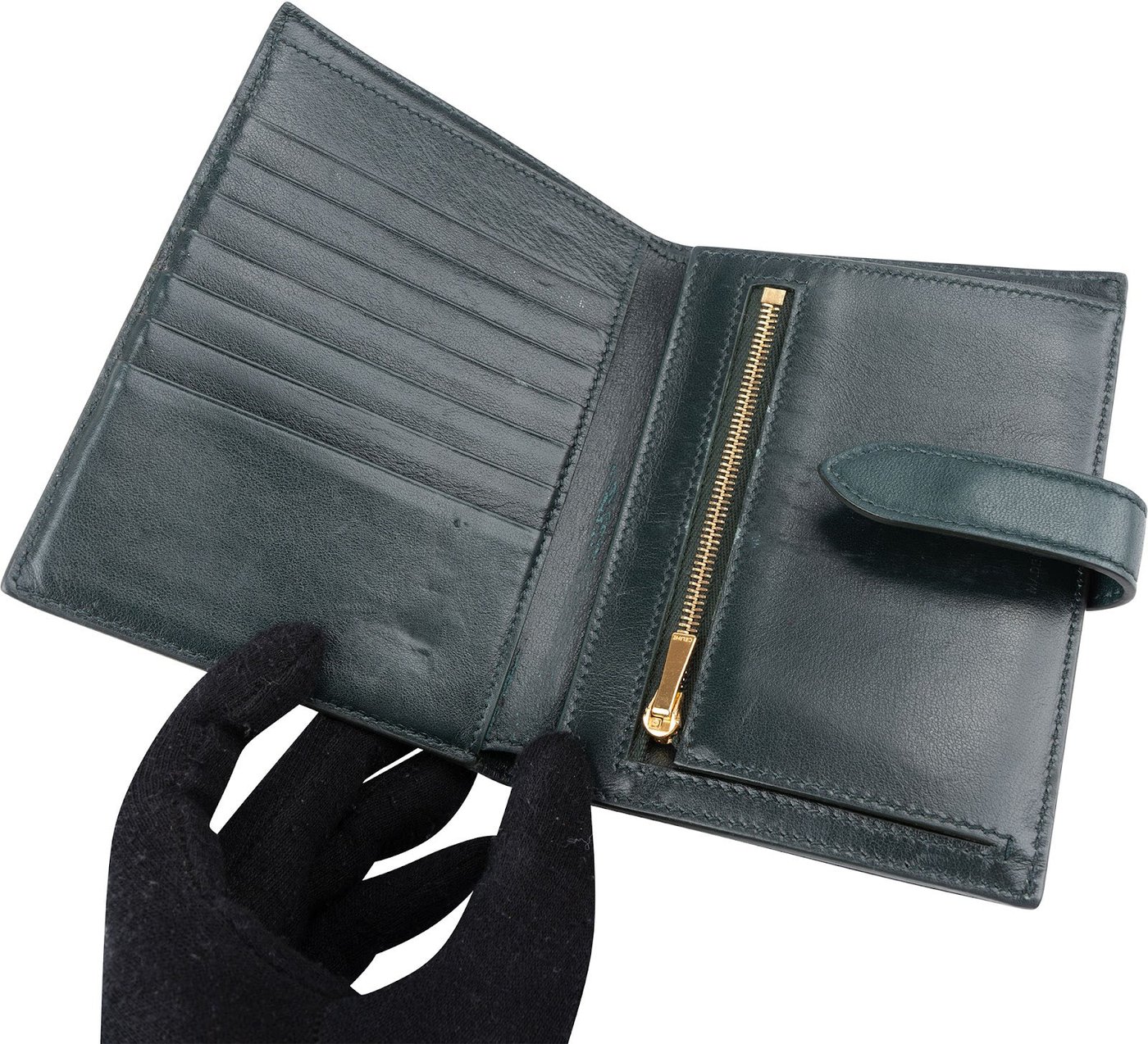Celine Green Grained Calfskin Medium Strap Wallet