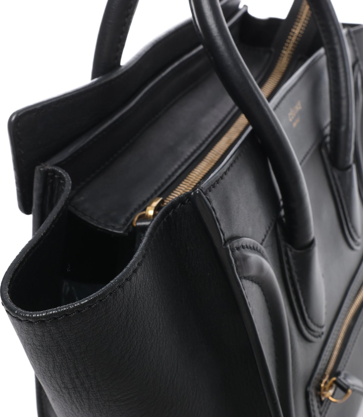 Celine Luggage Micro Shopper Leather Handbag in Black