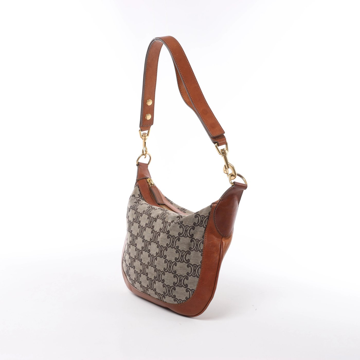 Celine C-Macadam Canvas & Leather Shoulder Bag in Brown x Gray