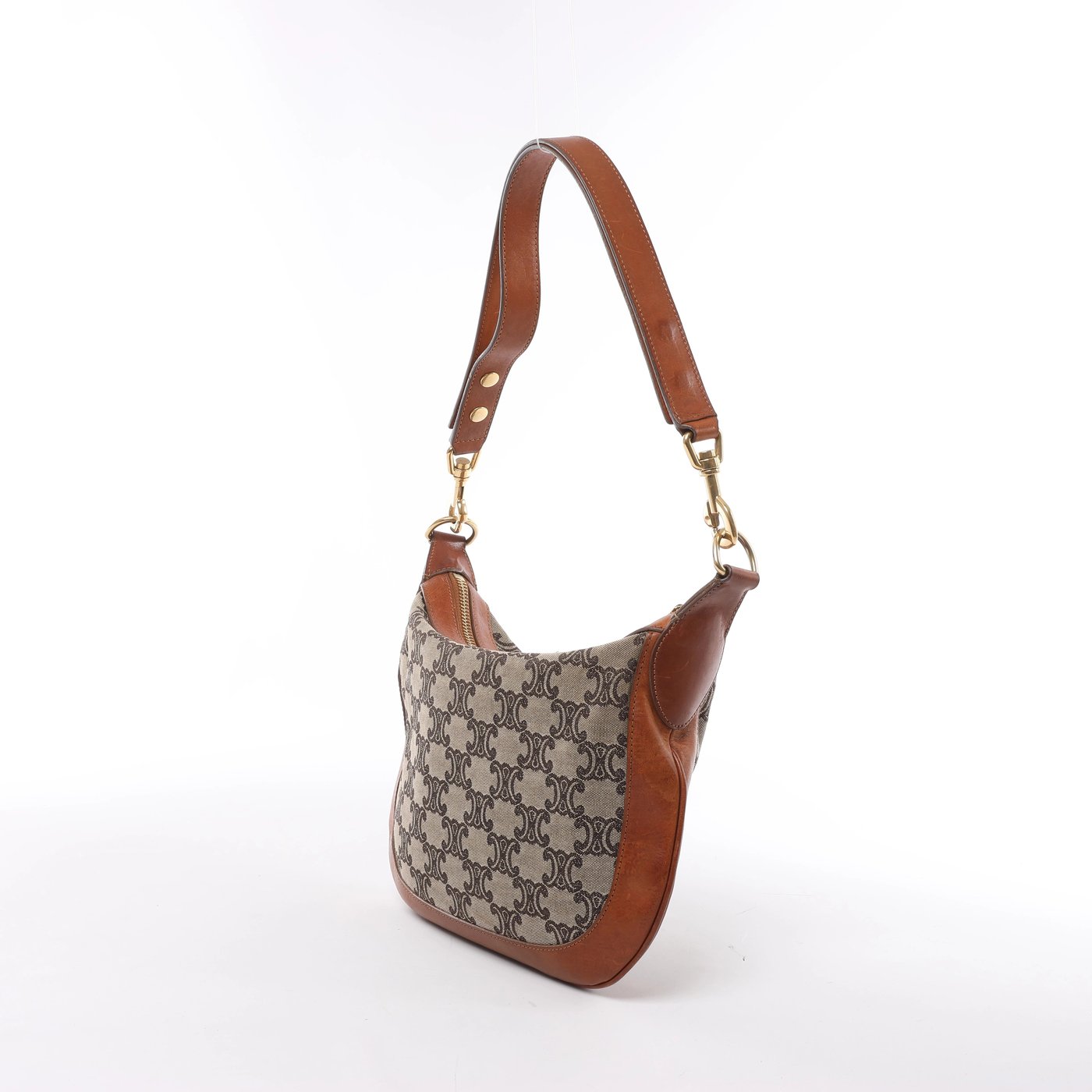 Celine C-Macadam Canvas & Leather Shoulder Bag in Brown x Gray