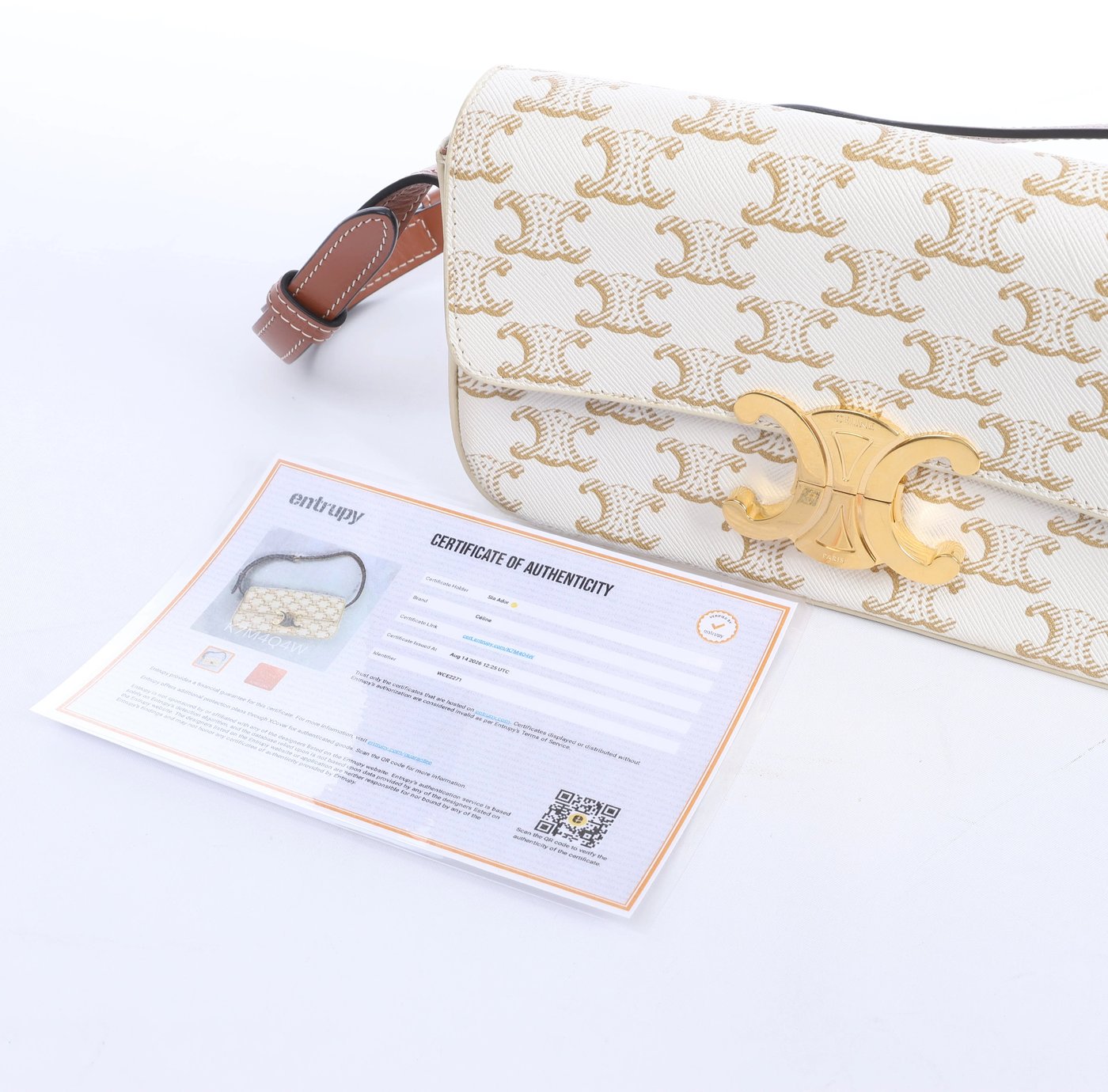 Celine Triomphe Claude PVC & Leather Shoulder bag in Beige