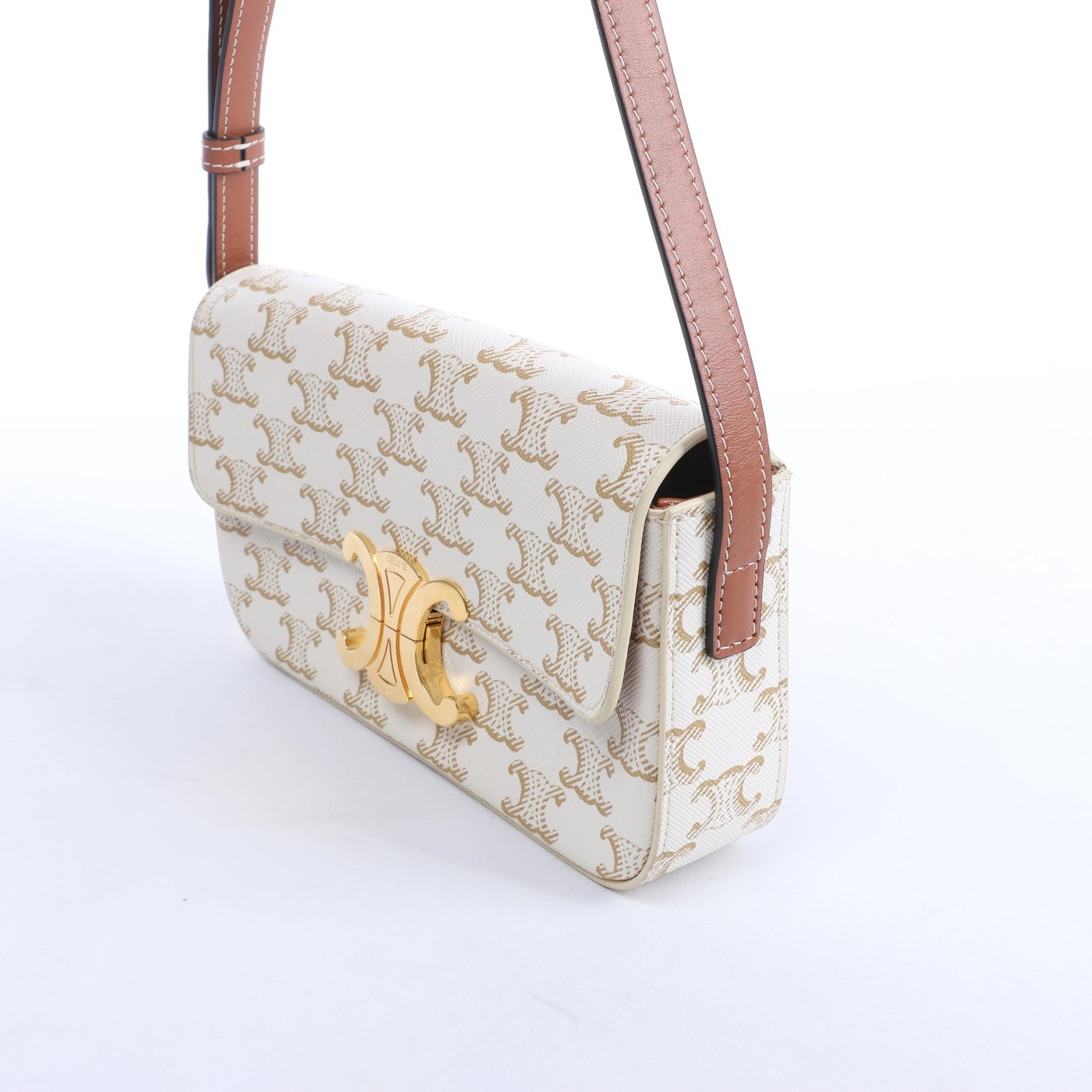 Celine Triomphe Claude PVC & Leather Shoulder bag in Beige