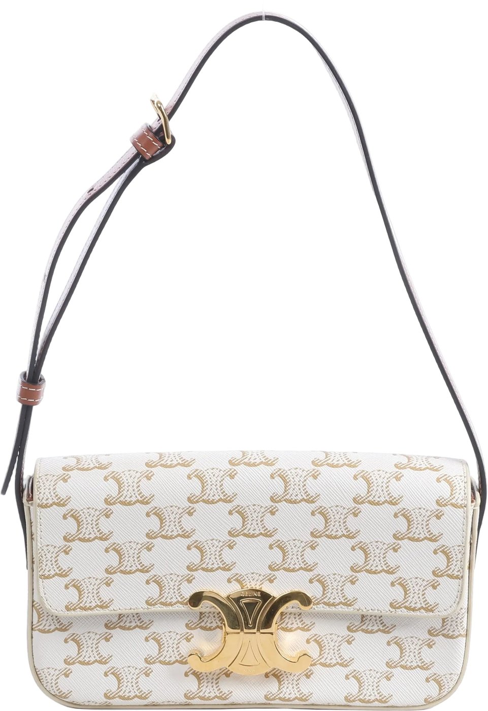 Celine Triomphe Claude PVC & Leather Shoulder bag in Beige