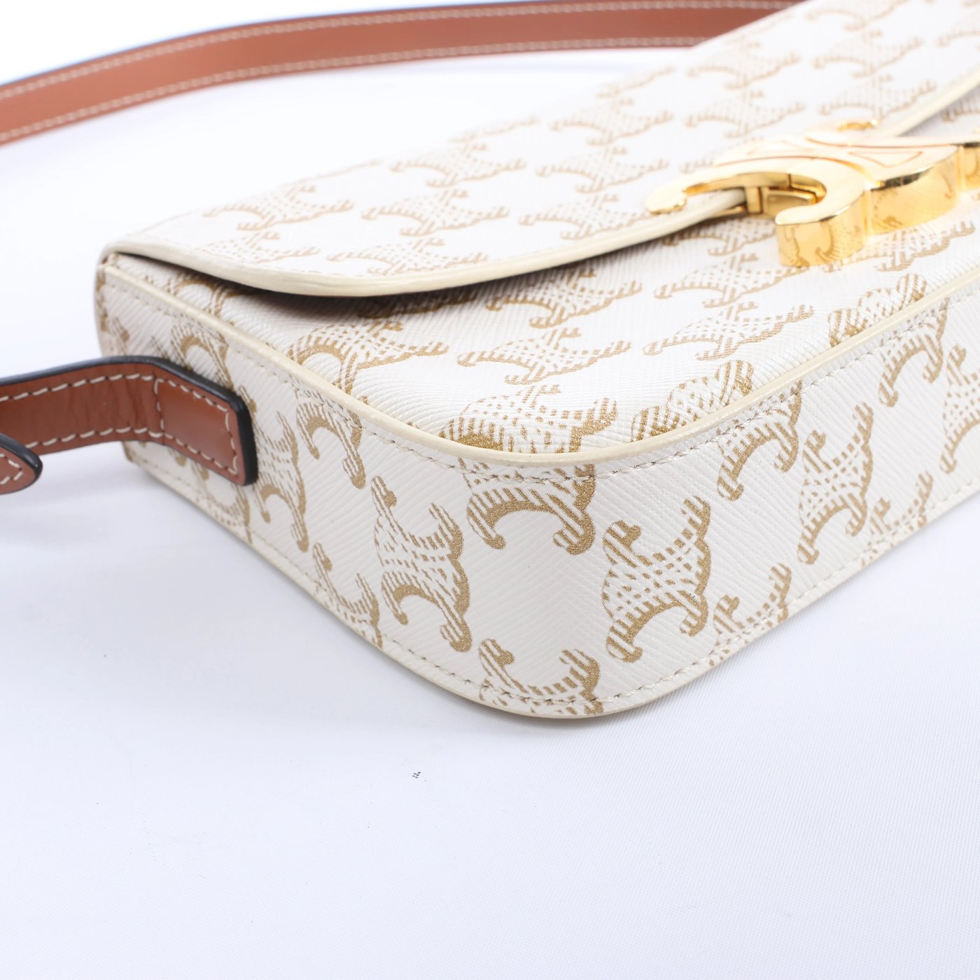 Celine Triomphe Claude PVC & Leather Shoulder bag in Beige