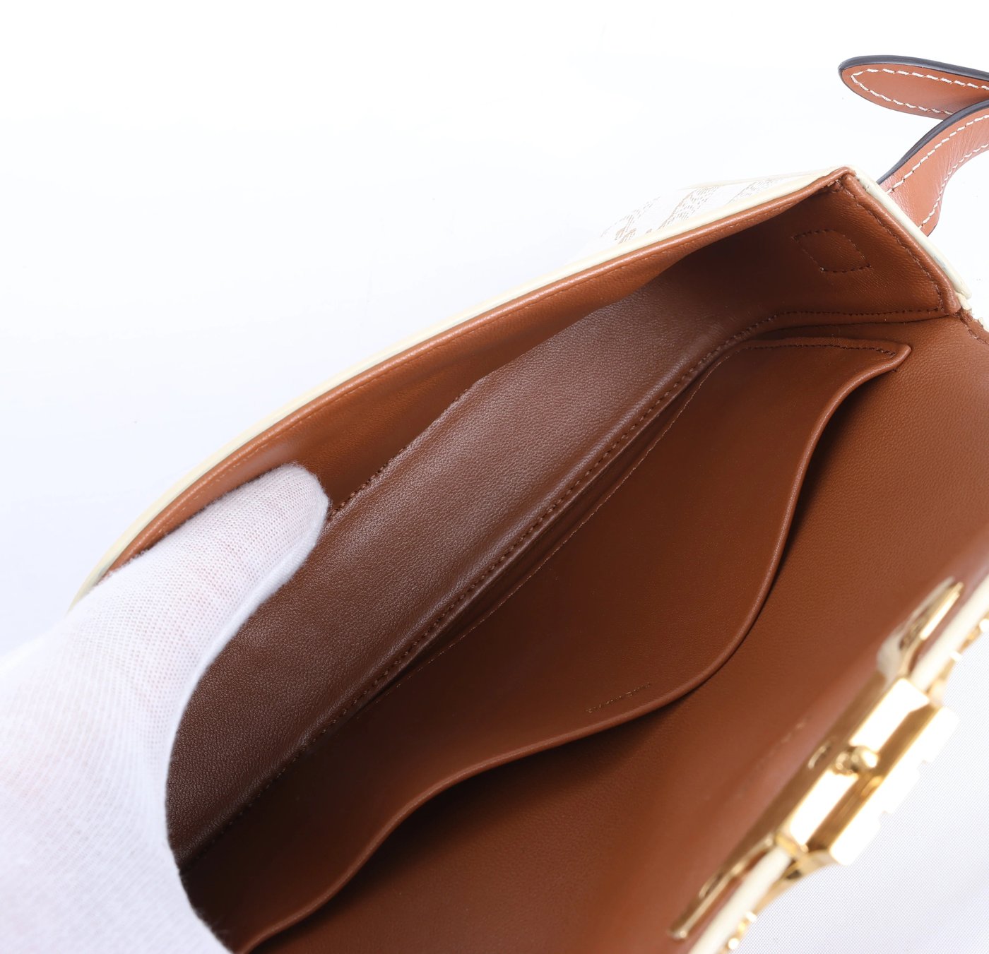 Celine Triomphe Claude PVC & Leather Shoulder bag in Beige