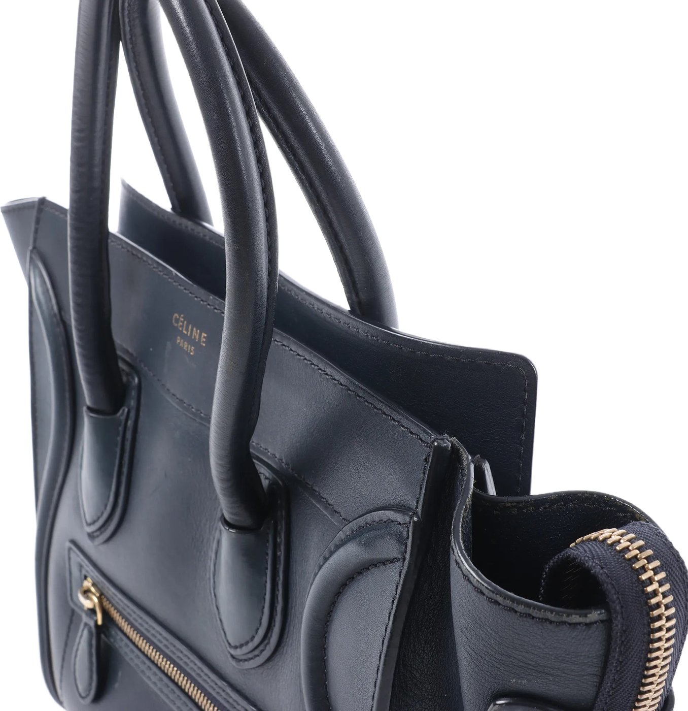 CELINE Luggage Micro Leather Handbag in Navy Blue