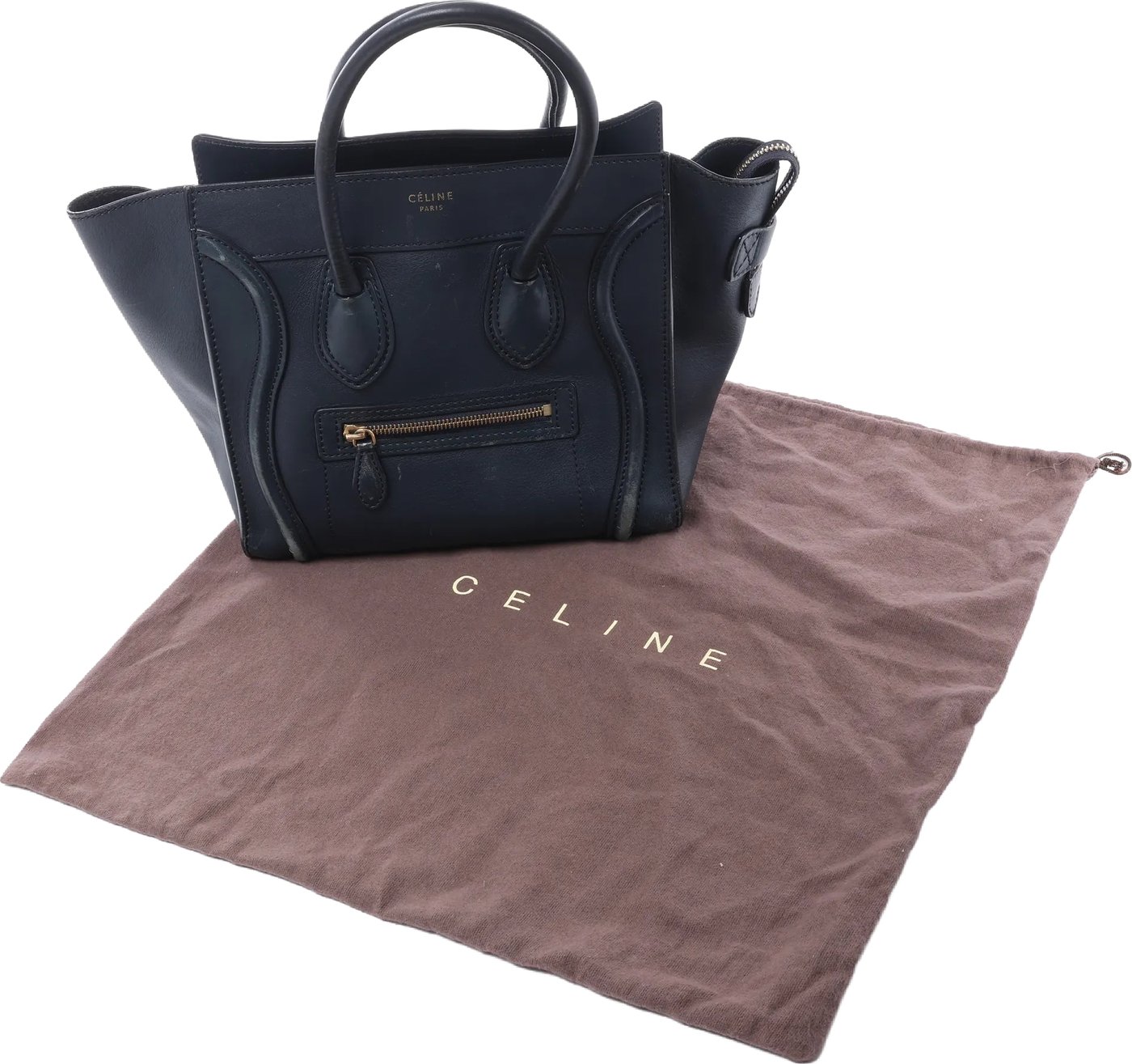 CELINE Luggage Micro Leather Handbag in Navy Blue