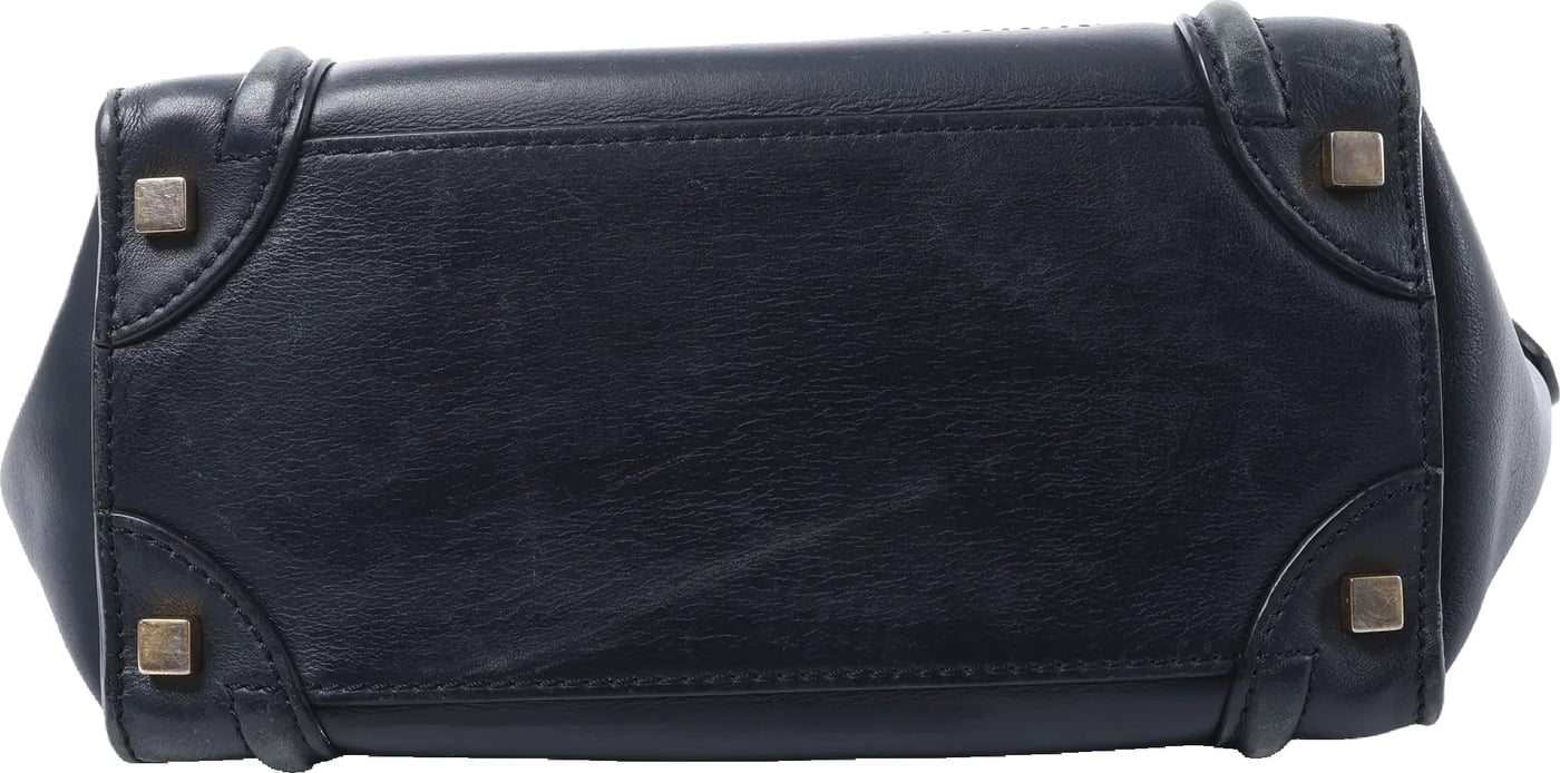 CELINE Luggage Micro Leather Handbag in Navy Blue