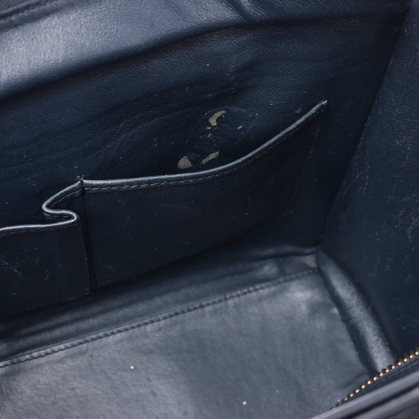 CELINE Luggage Micro Leather Handbag in Navy Blue
