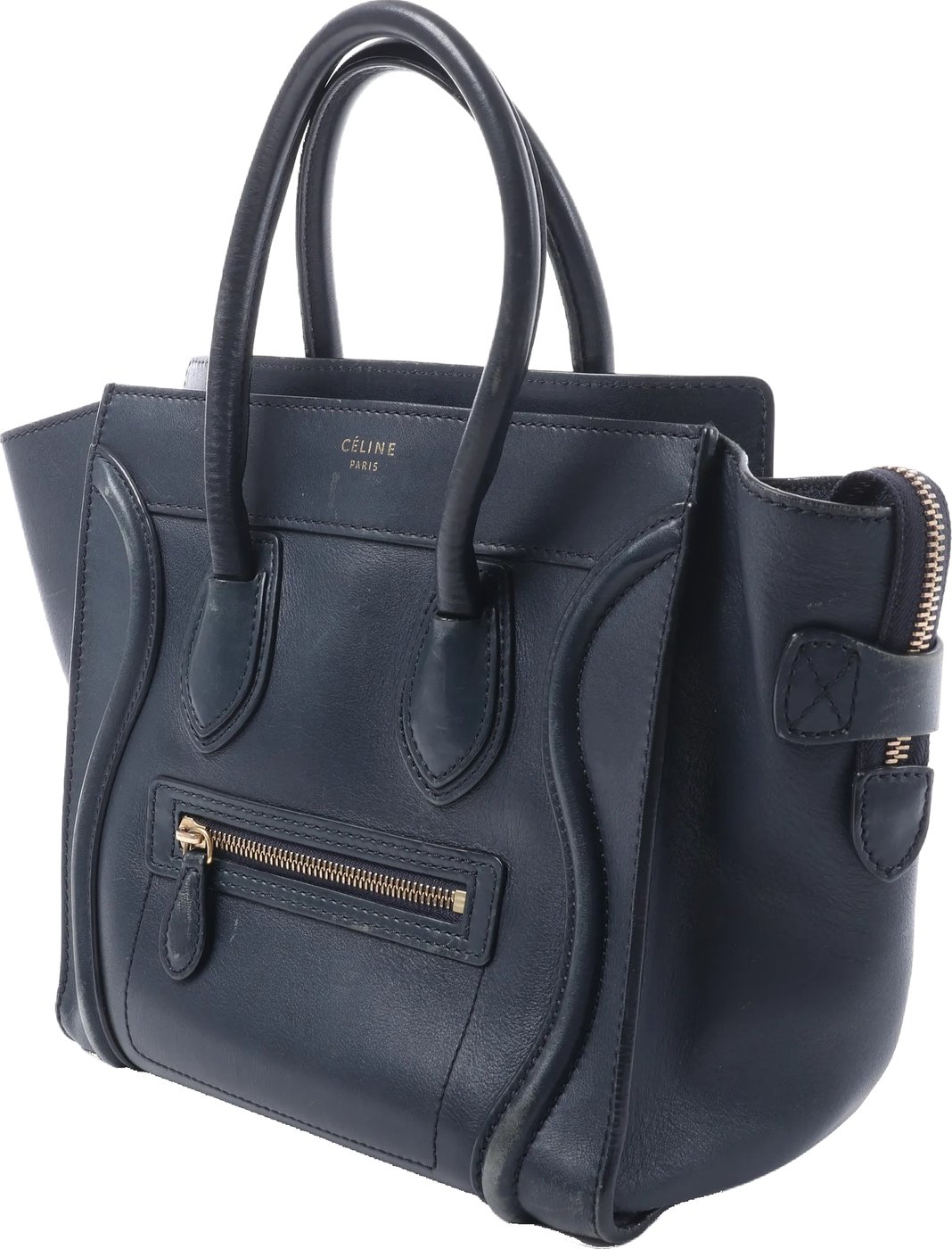 CELINE Luggage Micro Leather Handbag in Navy Blue