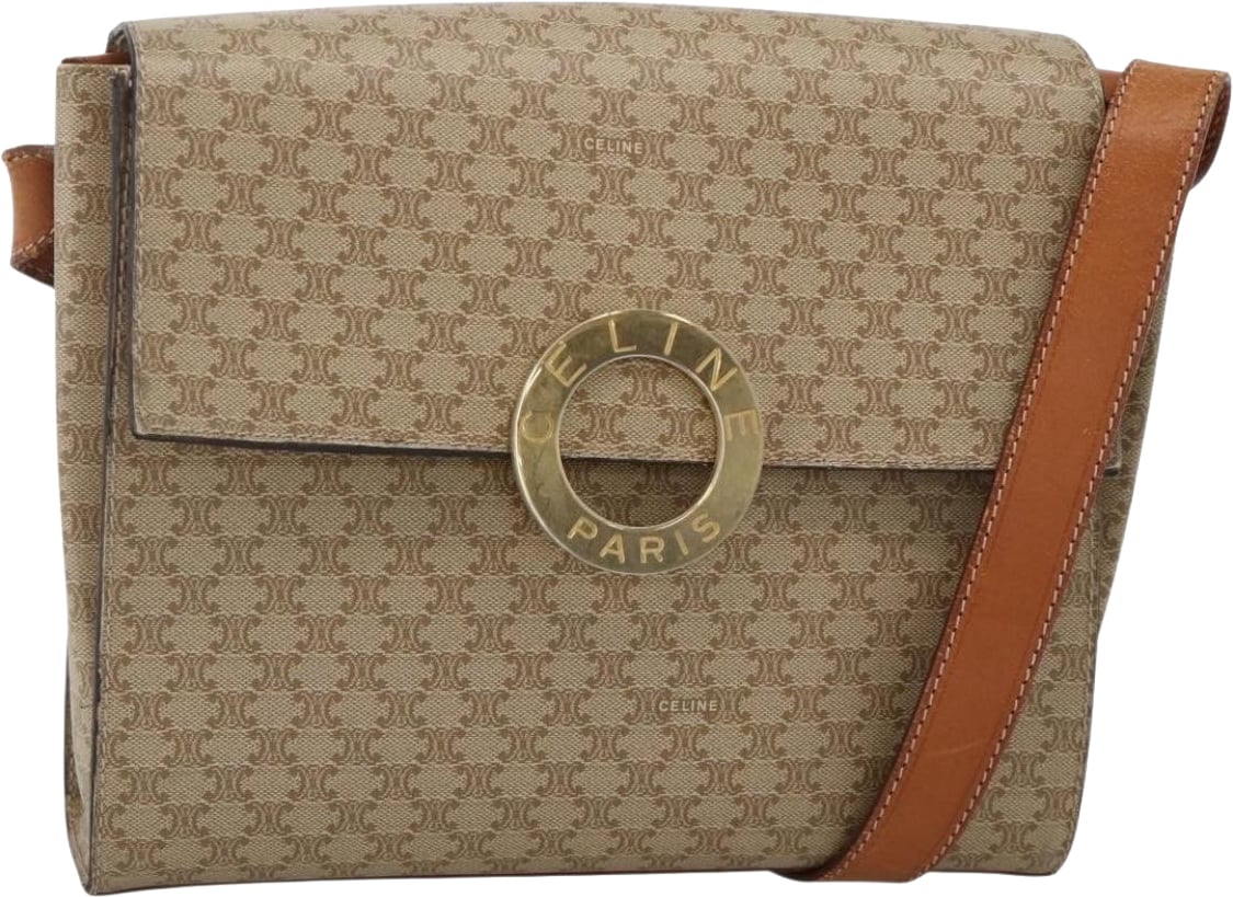 Celine Vintage Macadam Circle Logo Canvas and Leather