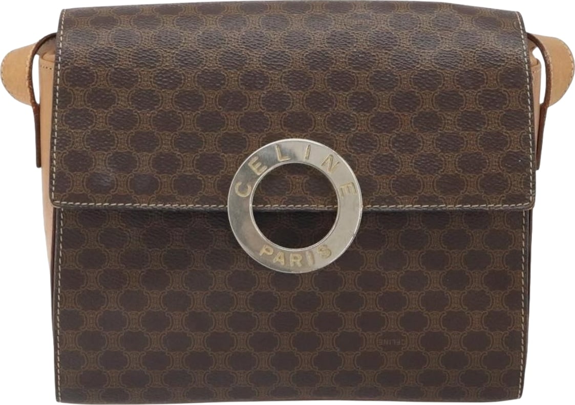 Celine Vintage Macadam Circle Logo Canvas and Leather