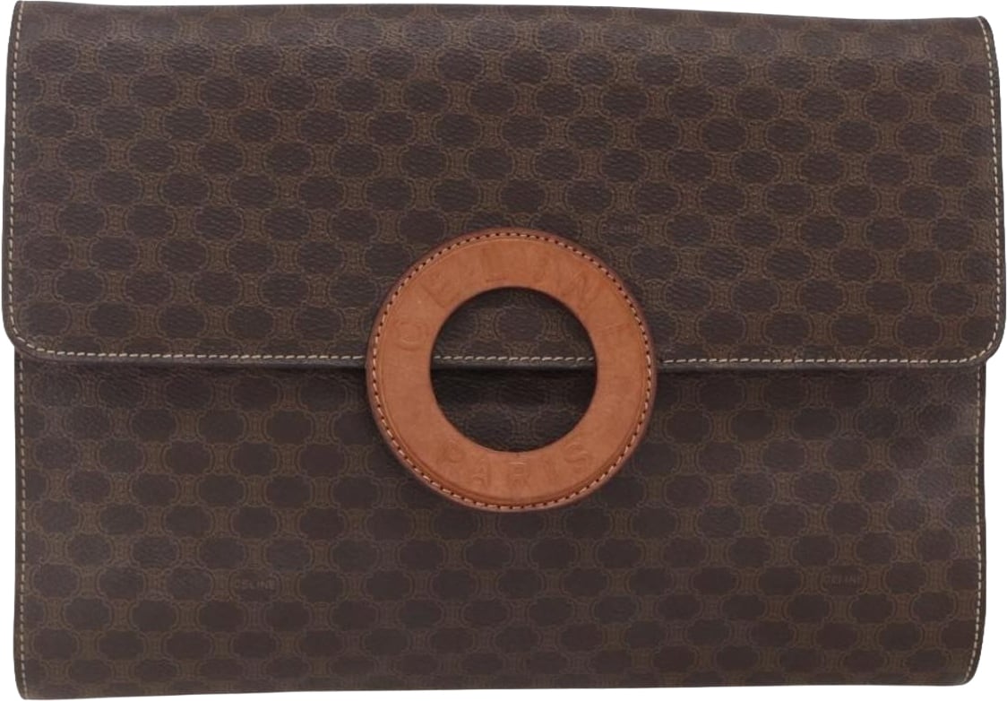 Celine Vintage Macadam Circle Logo Canvas and Leather