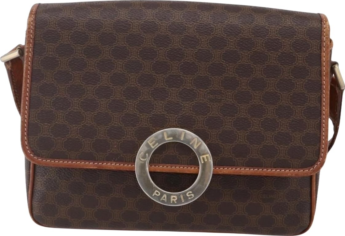 Celine Vintage Macadam Circle Logo Canvas and Leather