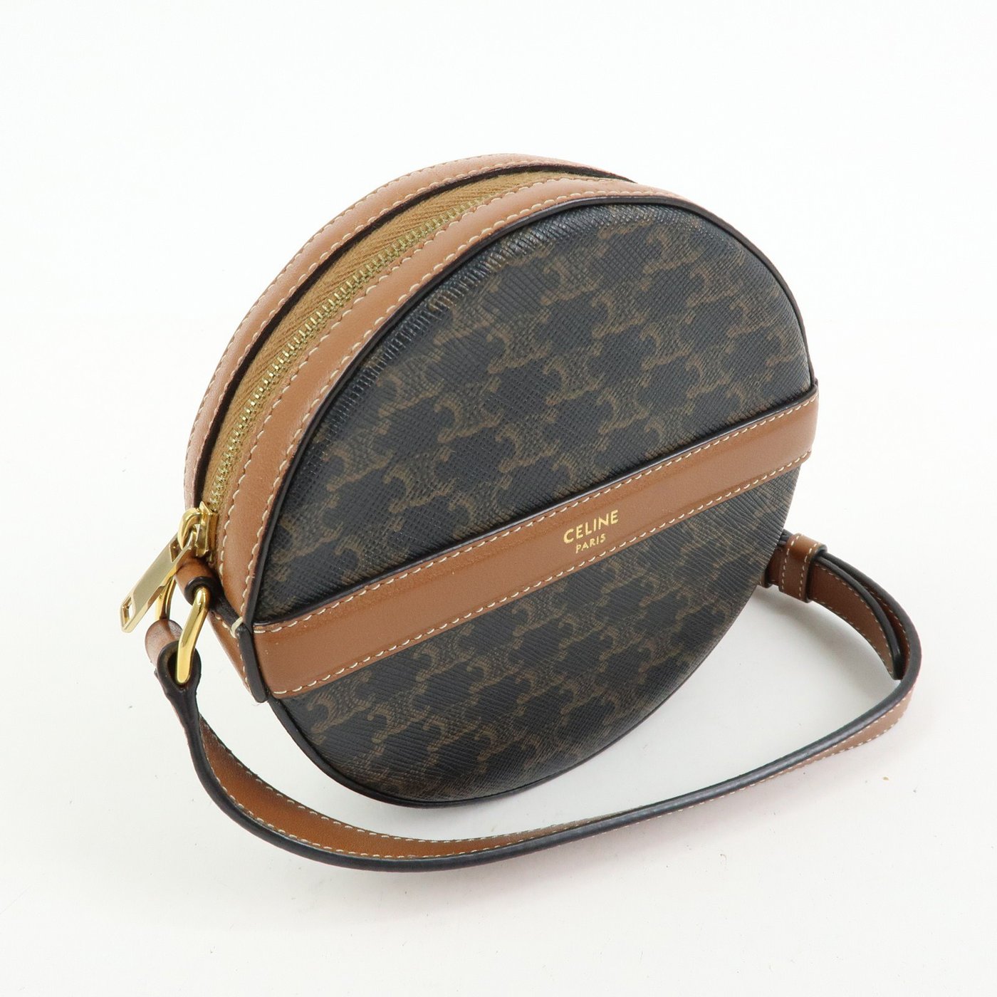 Celine Round Purse on Strap Triomphe Coated Canvas