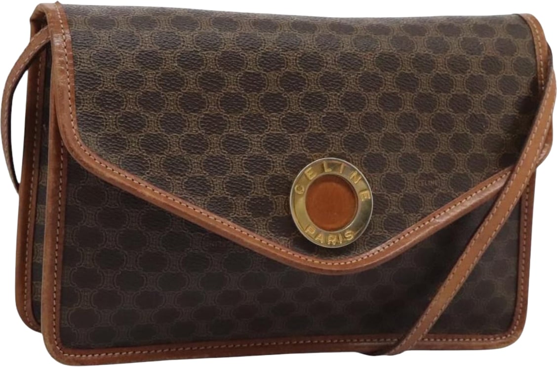 Celine Vintage Macadam Circle Logo Canvas and Leather