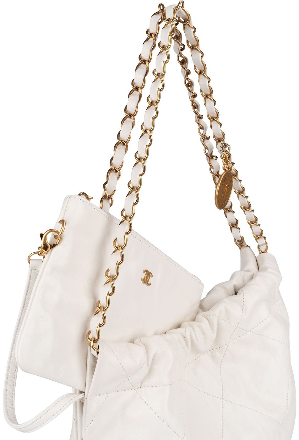 Chanel 22 White Quilted Lambskin Hobo Shoulder Bag