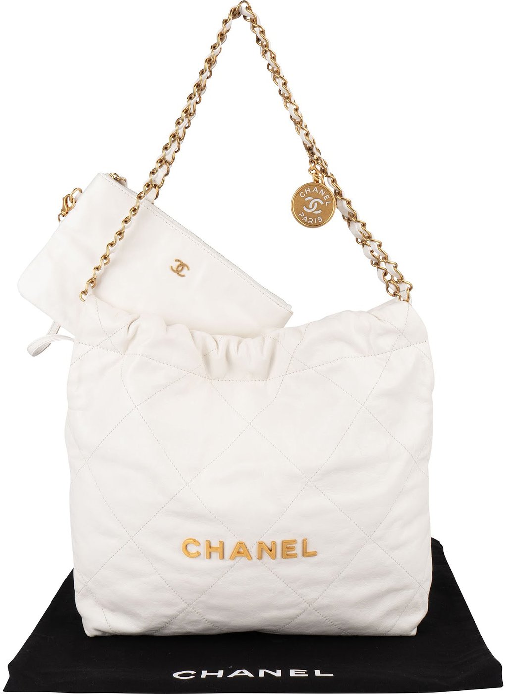 Chanel 22 White Quilted Lambskin Hobo Shoulder Bag