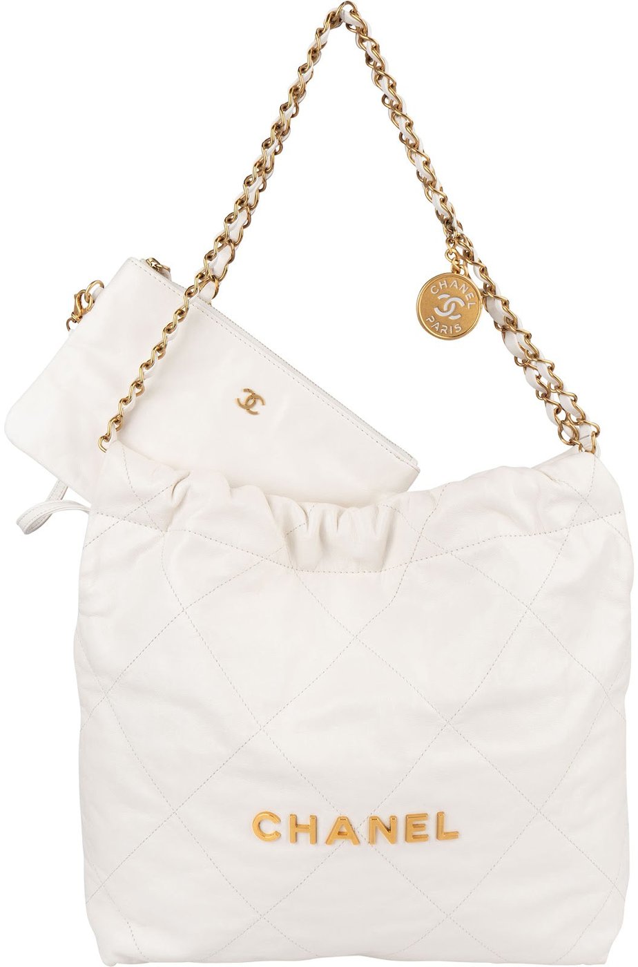 Chanel 22 White Quilted Lambskin Hobo Shoulder Bag