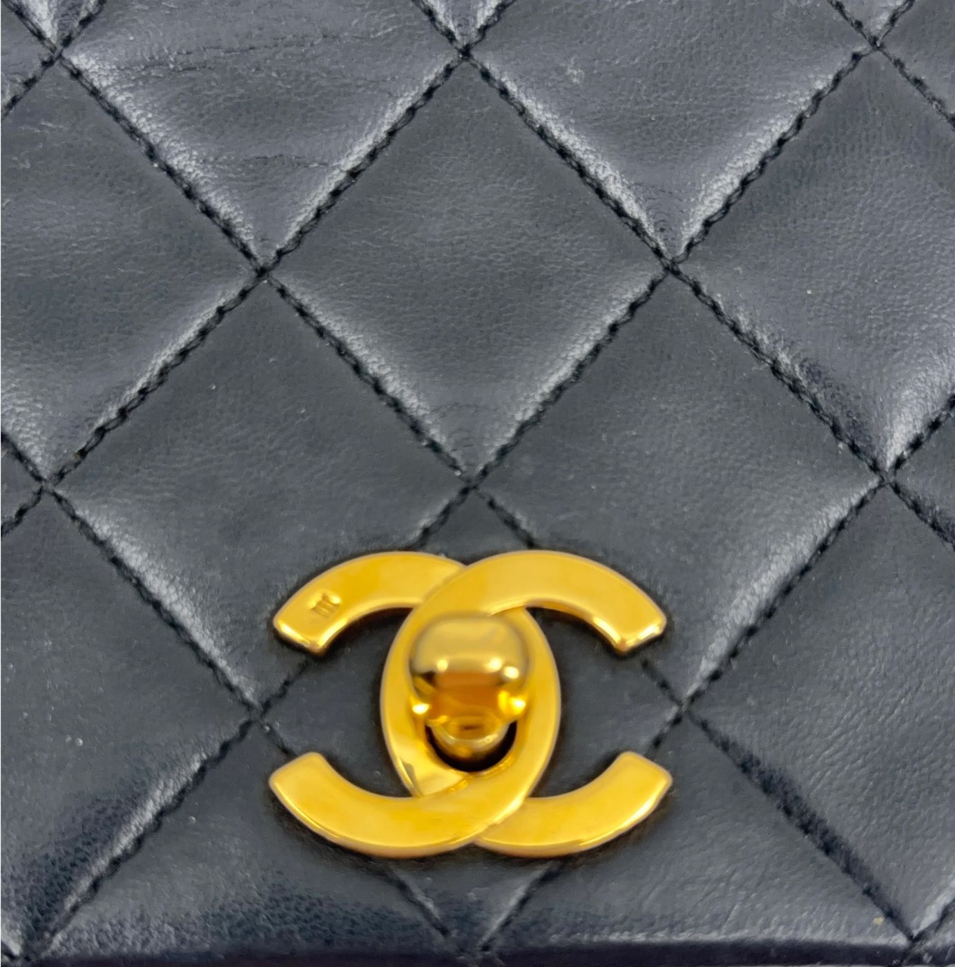 Chanel Vintage Full Flap Bag Lammleder Schwarz Gold 1989-1991