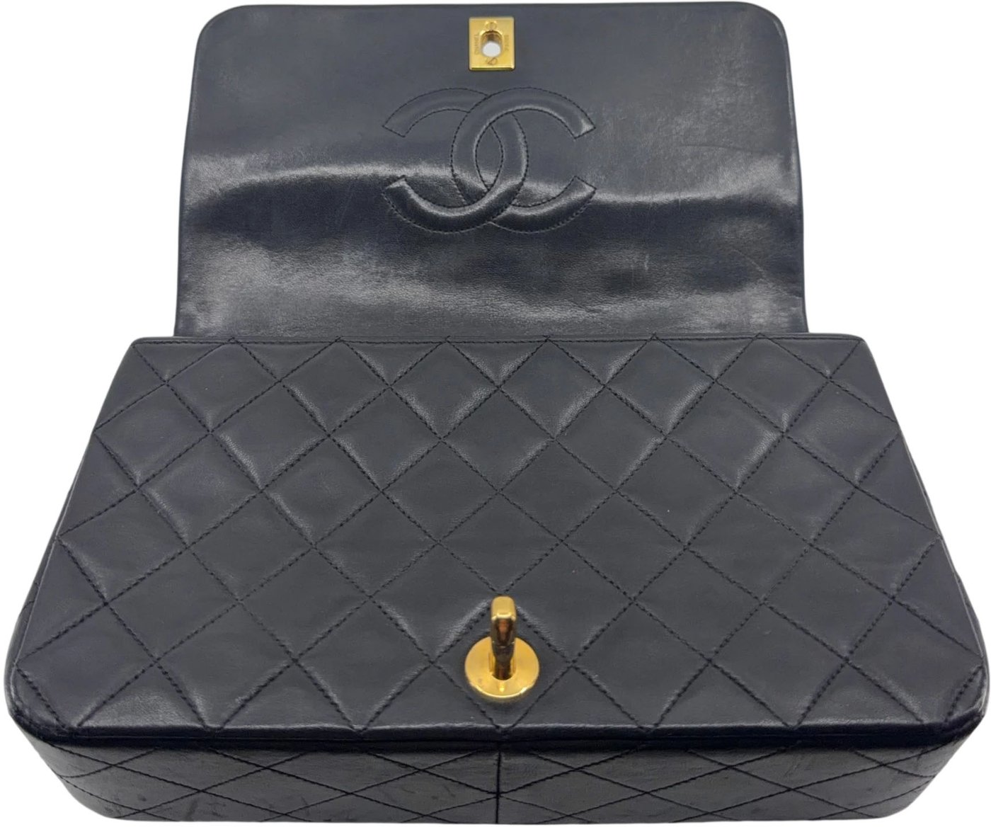Chanel Vintage Full Flap Bag Lammleder Schwarz Gold 1989-1991