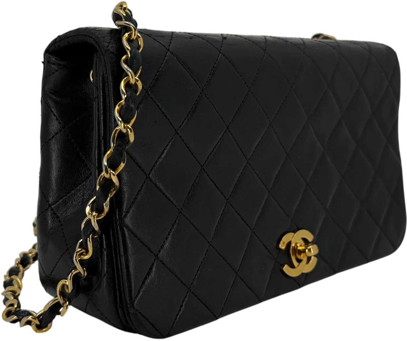 Chanel Vintage Full Flap Bag Lammleder Schwarz Gold 1989-1991