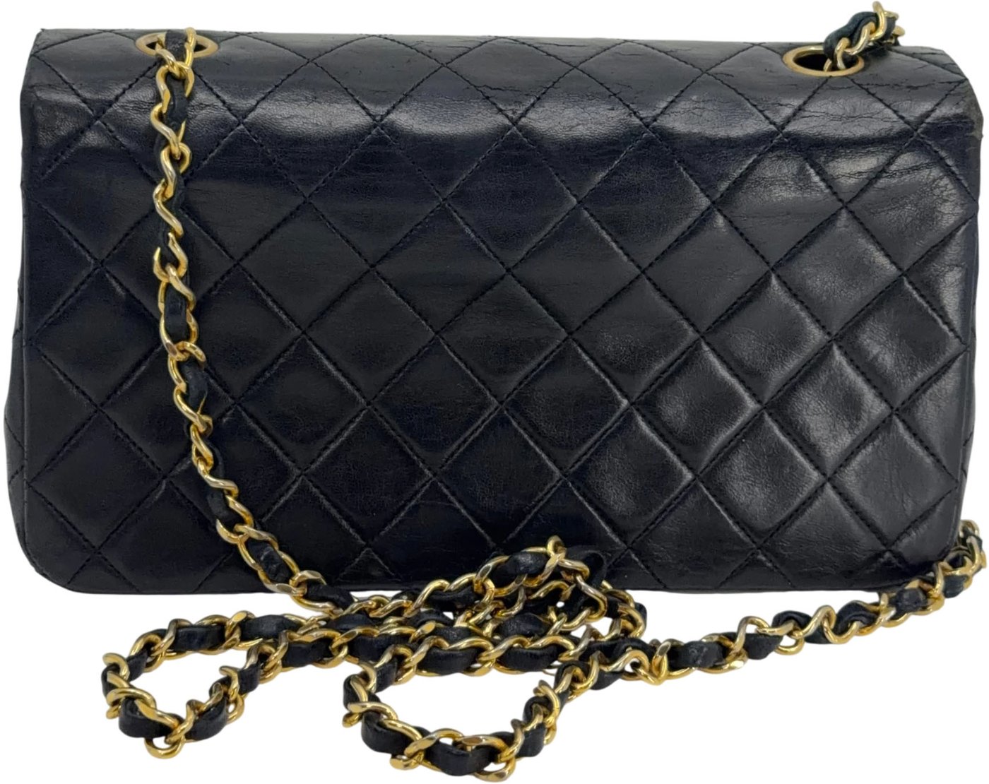 Chanel Vintage Full Flap Bag Lammleder Schwarz Gold 1989-1991