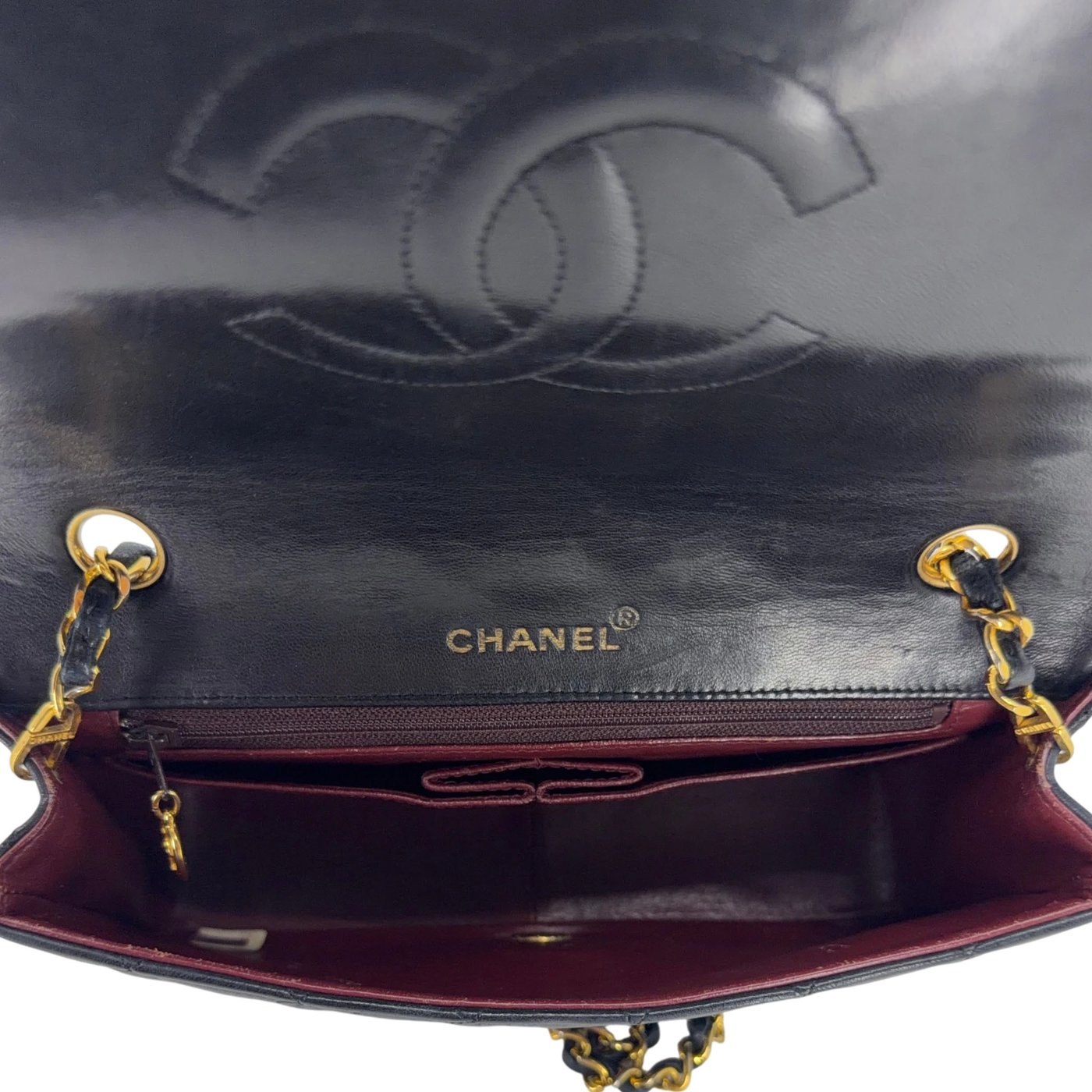 Chanel Vintage Full Flap Bag Lammleder Schwarz Gold 1989-1991