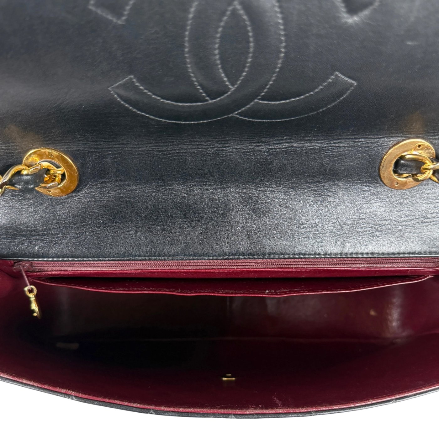 Chanel Vintage Jumbo XL Single Flap Bag Lambskin Black Gold