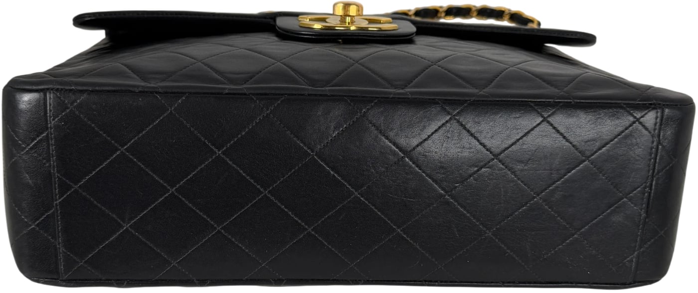 Chanel Vintage Jumbo XL Single Flap Bag Lambskin Black Gold