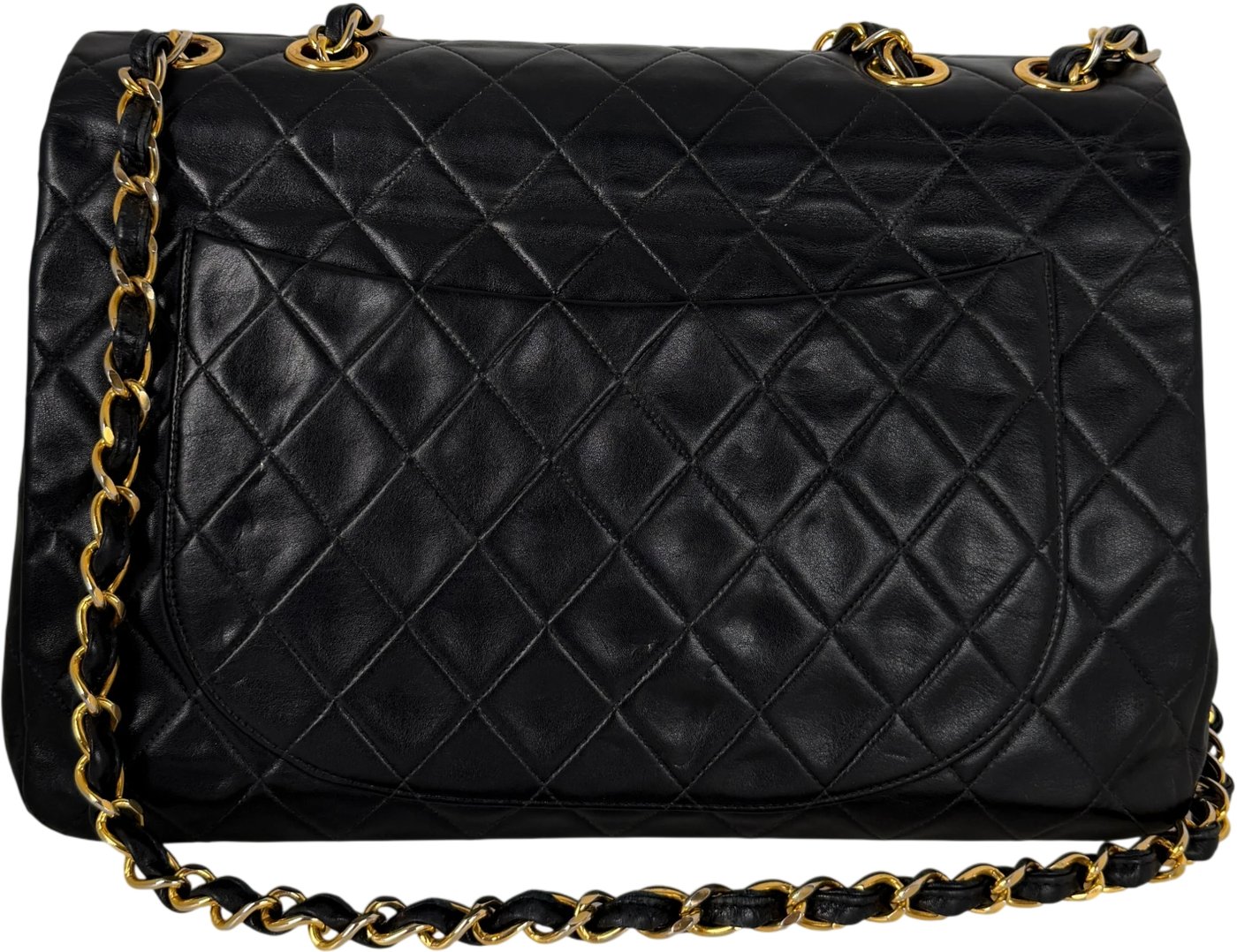 Chanel Vintage Jumbo XL Single Flap Bag Lambskin Black Gold