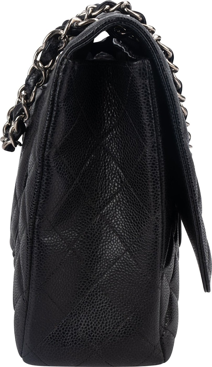 Chanel Quilted Caviar Leather Palladium Maxi Single Flap Crossbody Bag