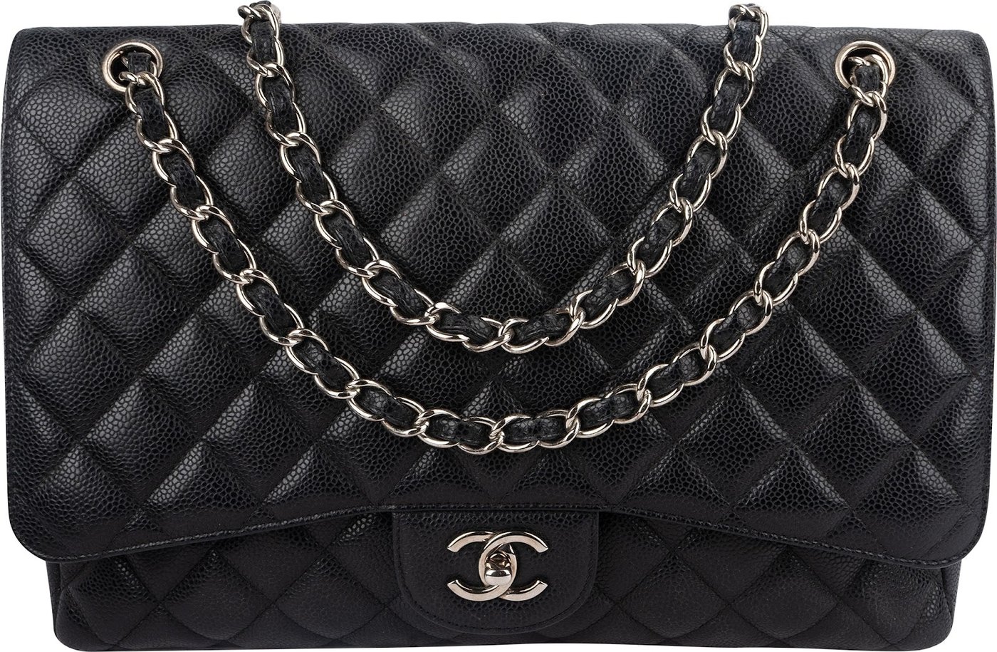 Chanel Quilted Caviar Leather Palladium Maxi Single Flap Crossbody Bag