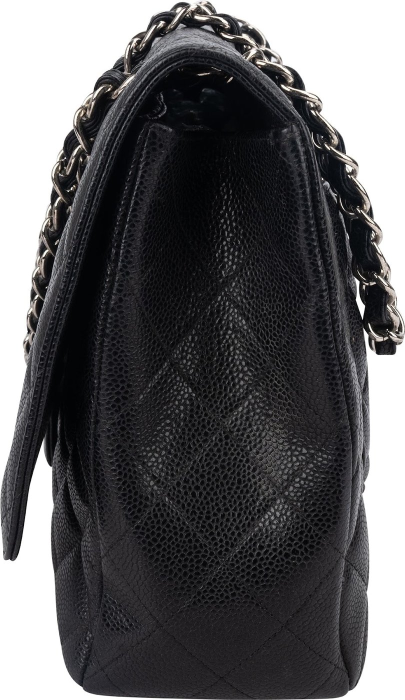 Chanel Quilted Caviar Leather Palladium Maxi Single Flap Crossbody Bag