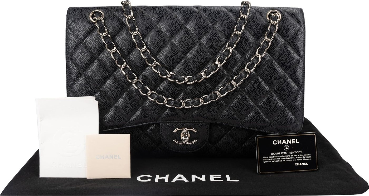 Chanel Quilted Caviar Leather Palladium Maxi Single Flap Crossbody Bag