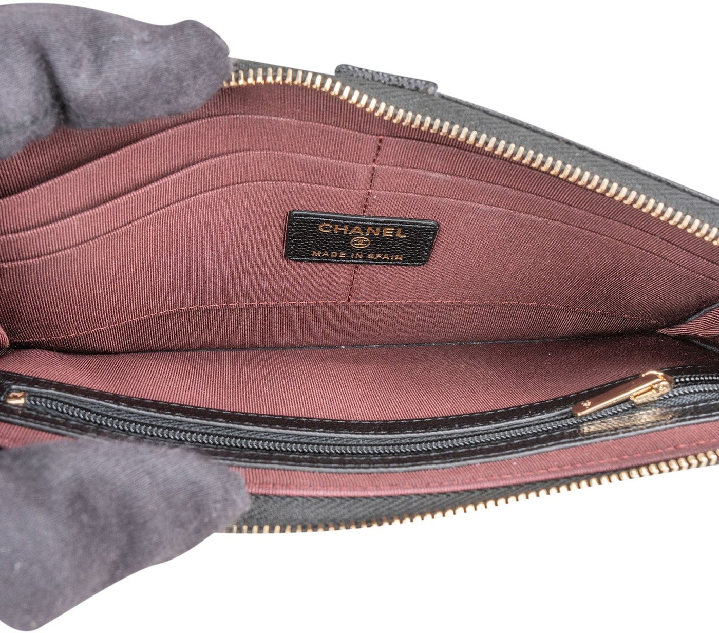 Chanel Quilted Caviar Leather Single Flap Zip Wallet Wristled Clutch