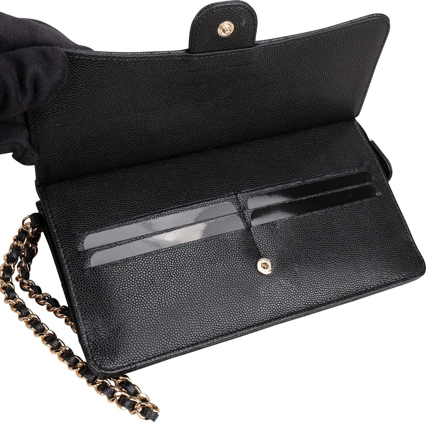 Chanel Quilted Caviar Leather Single Flap Zip Wallet Wristled Clutch