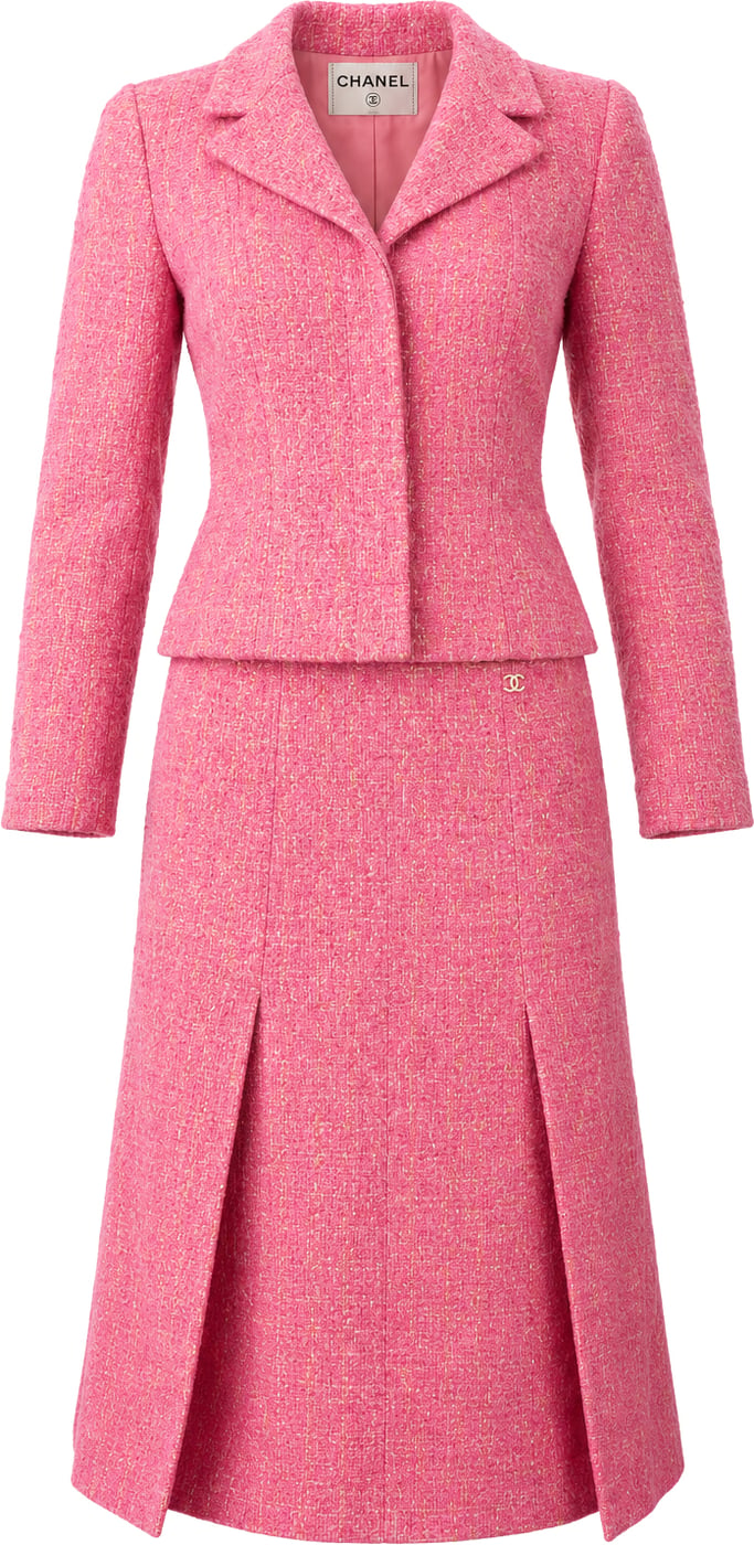 Chanel Pink Shimmering Gold Tweed Costume Set (DE34 & DE40 / FR36 & FR42)