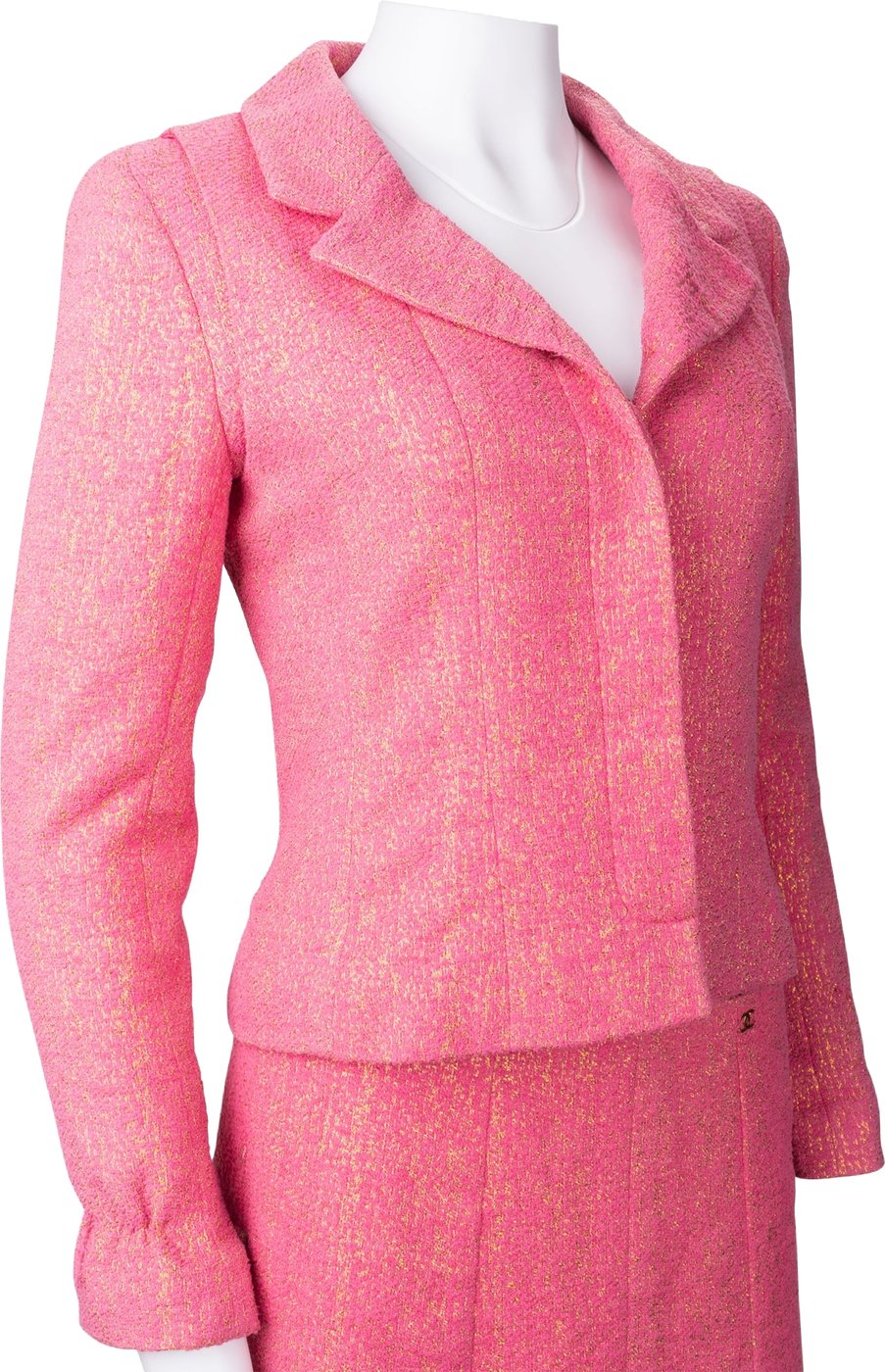 Chanel Pink Shimmering Gold Tweed Costume Set (DE34 & DE40 / FR36 & FR42)