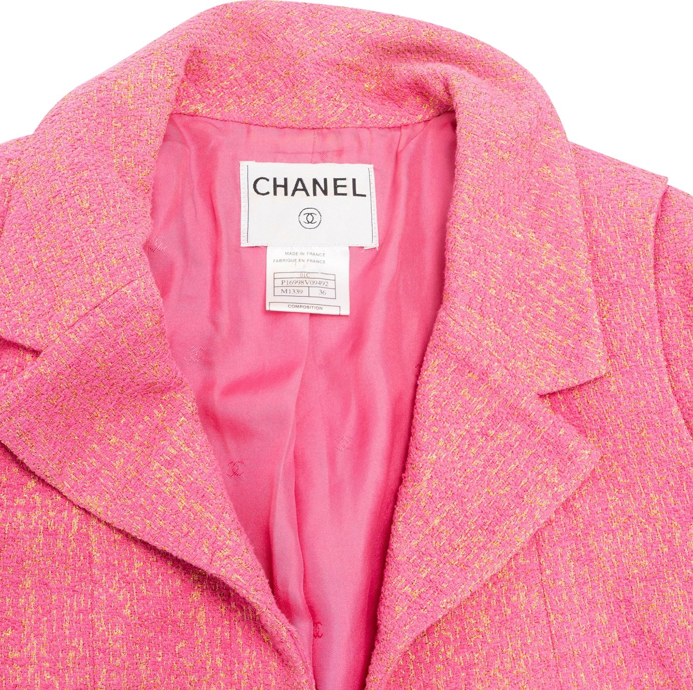 Chanel Pink Shimmering Gold Tweed Costume Set (DE34 & DE40 / FR36 & FR42)
