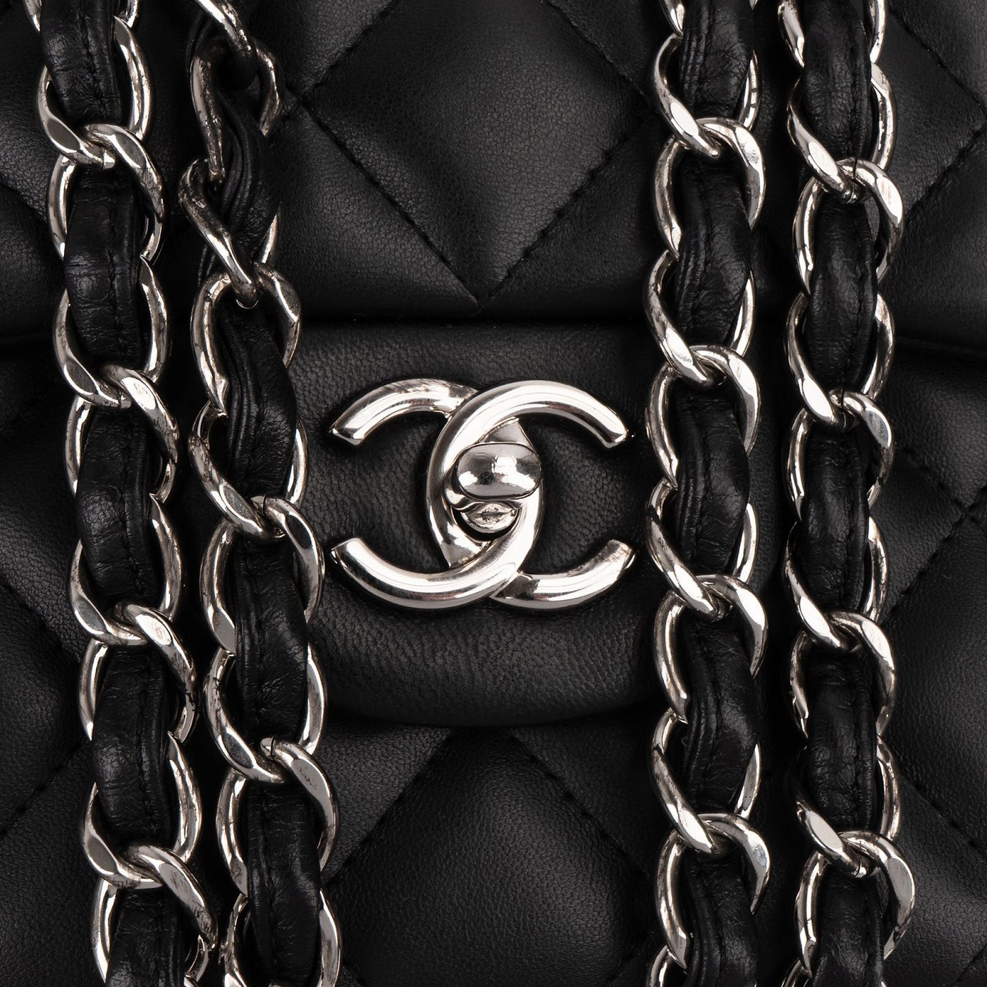 Chanel Quilted Lambskin Palladium Jumbo Double Flap Crossbody Bag