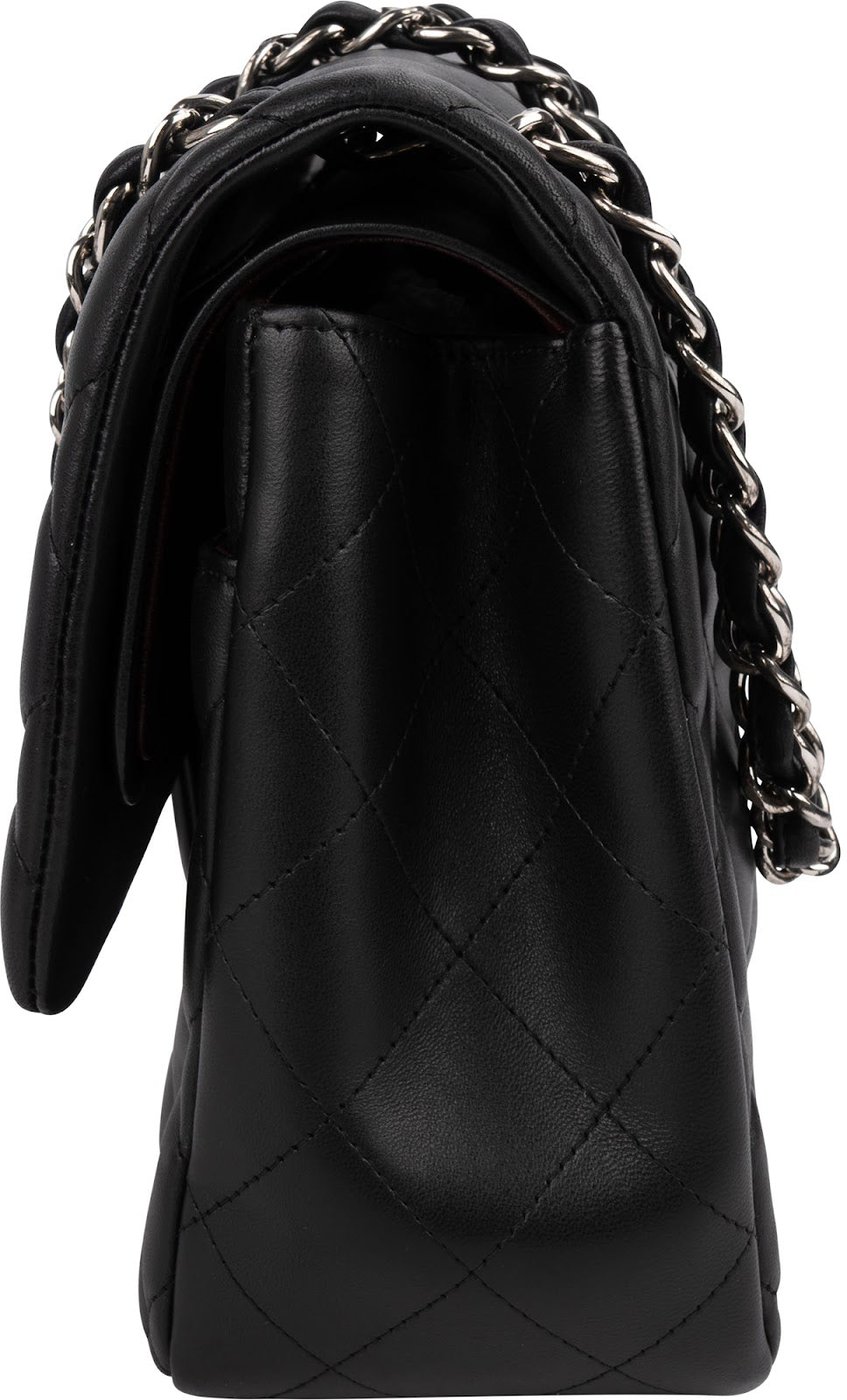 Chanel Quilted Lambskin Palladium Jumbo Double Flap Crossbody Bag