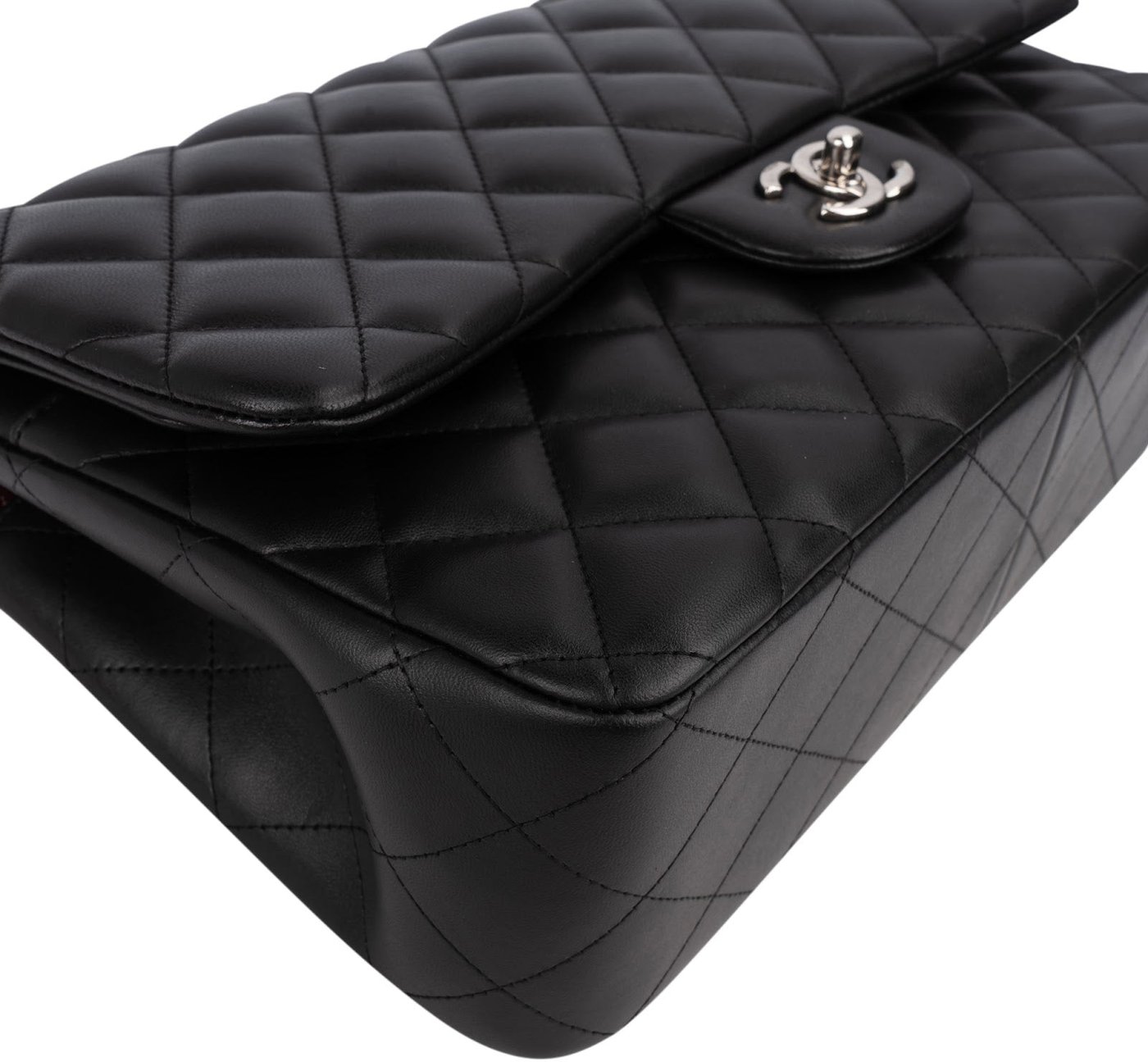 Chanel Quilted Lambskin Palladium Jumbo Double Flap Crossbody Bag