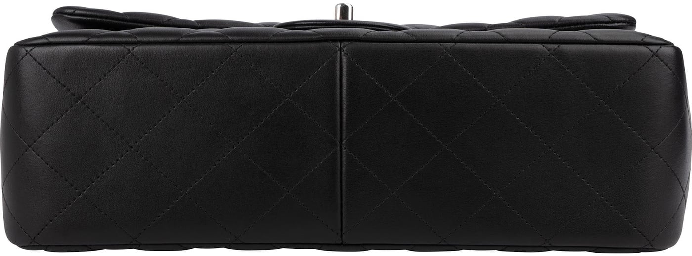 Chanel Quilted Lambskin Palladium Jumbo Double Flap Crossbody Bag