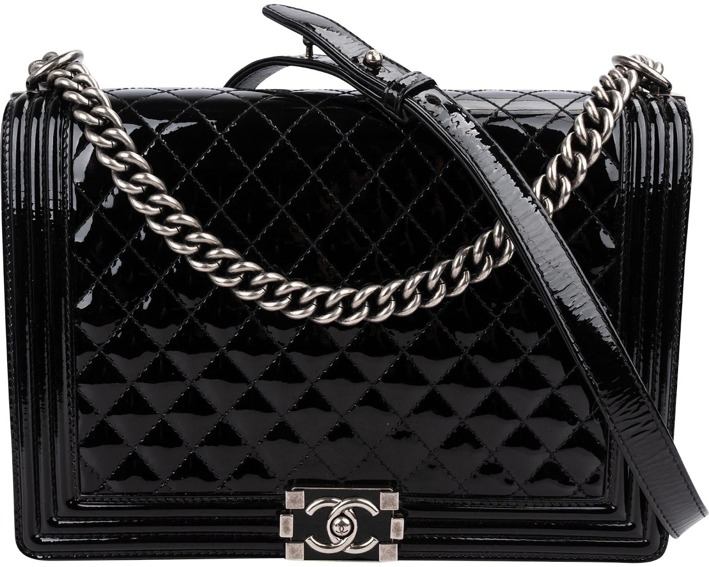 Chanel Quilted Patent Leather Jumbo Boy Single Flap Crossbody Bag