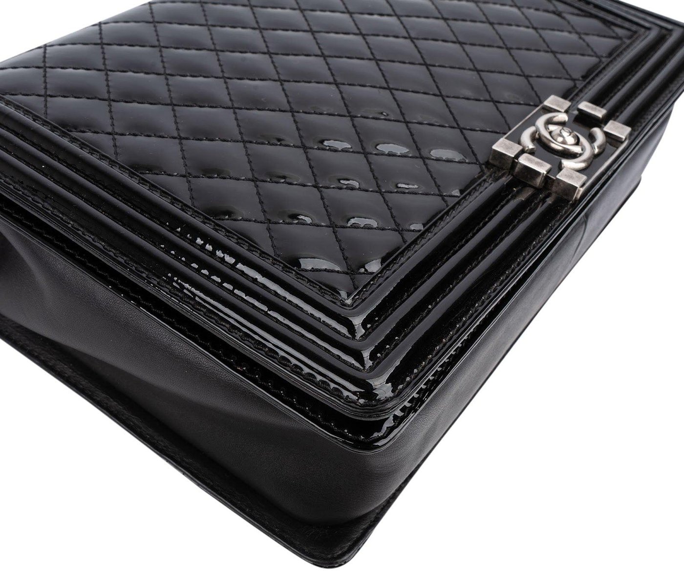 Chanel Quilted Patent Leather Jumbo Boy Single Flap Crossbody Bag
